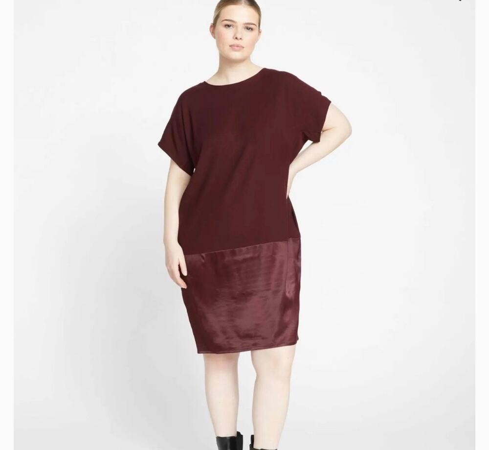 Universal Standard Avenir Double Luxe Crepe Shift Dress Size 3XS Burgundy NWOT